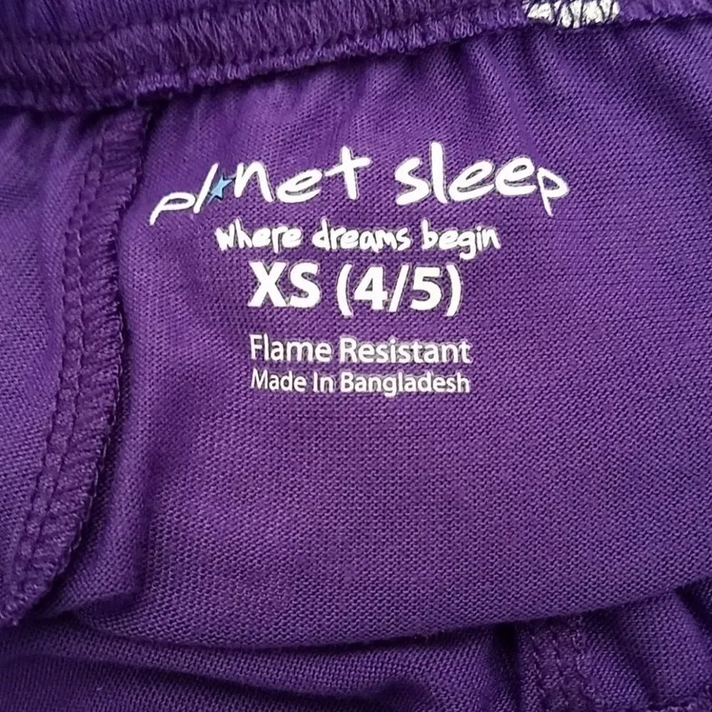 Planet Sleep Girls Purple Sleep Shorts Size 4/5 Silver Hearts Elastic Waist